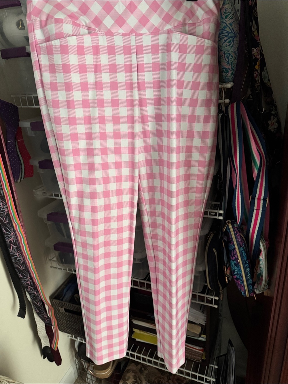 Tail Pink and White Gingham Cropped Pants